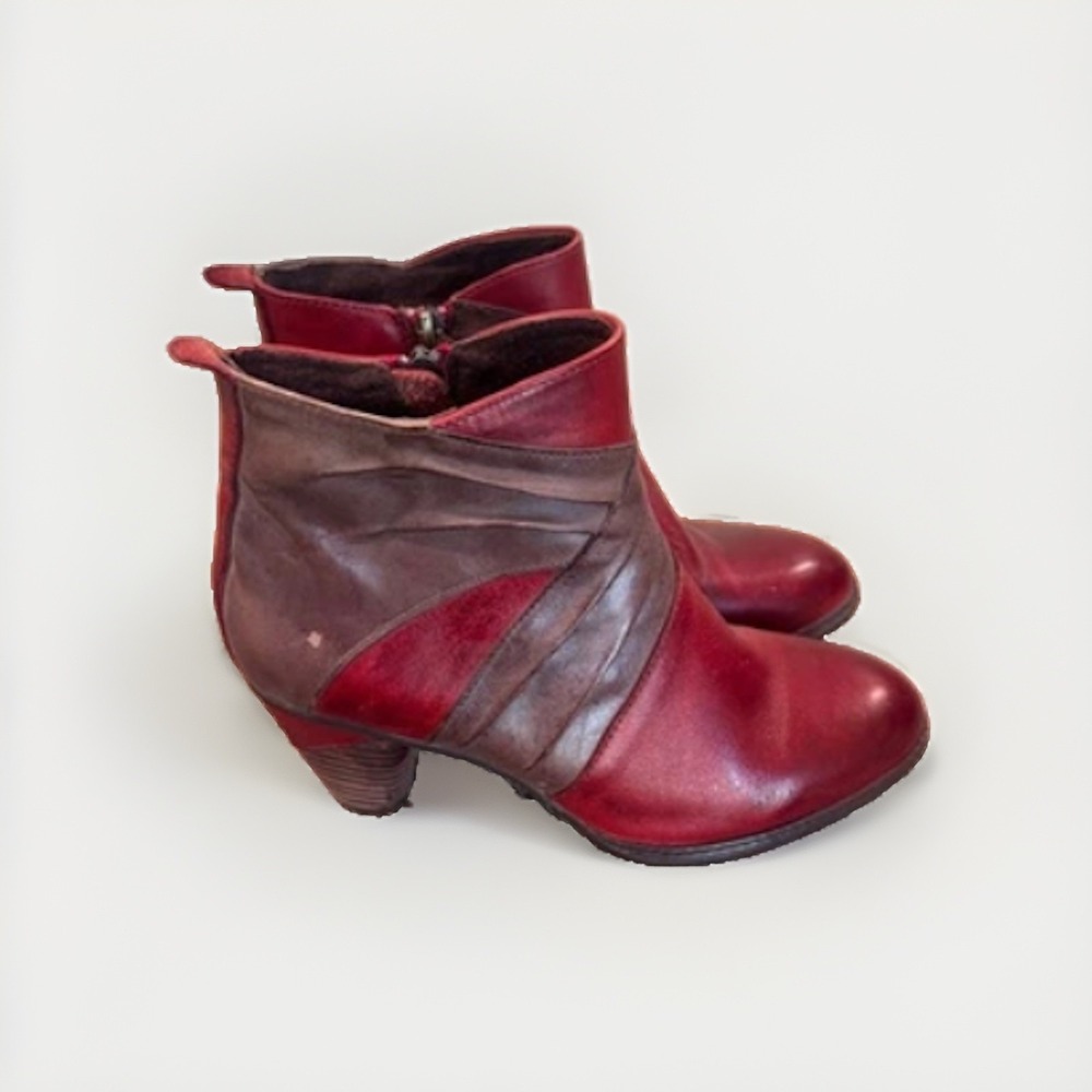 L'Artiste by Spring Step Boot Women US 7.5-8 EU 38 Red Leather Block Heel Bootie